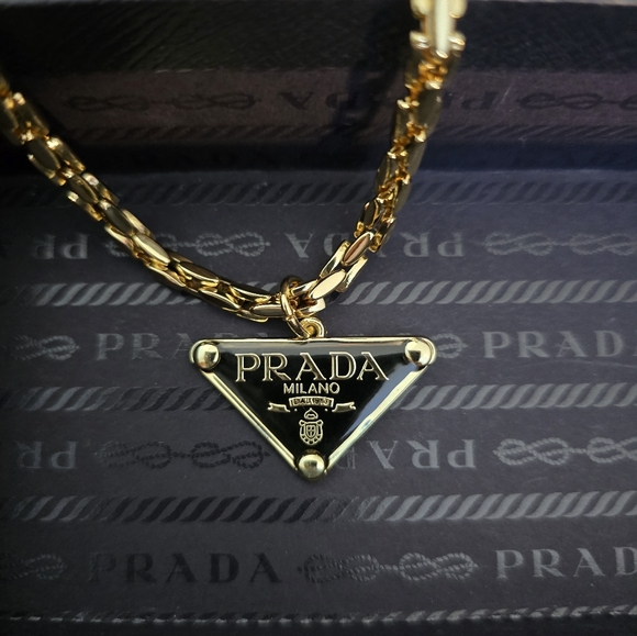 Reworked Gold/Black Prada Logo Necklace 11 1/2" - Picture 10 of 10